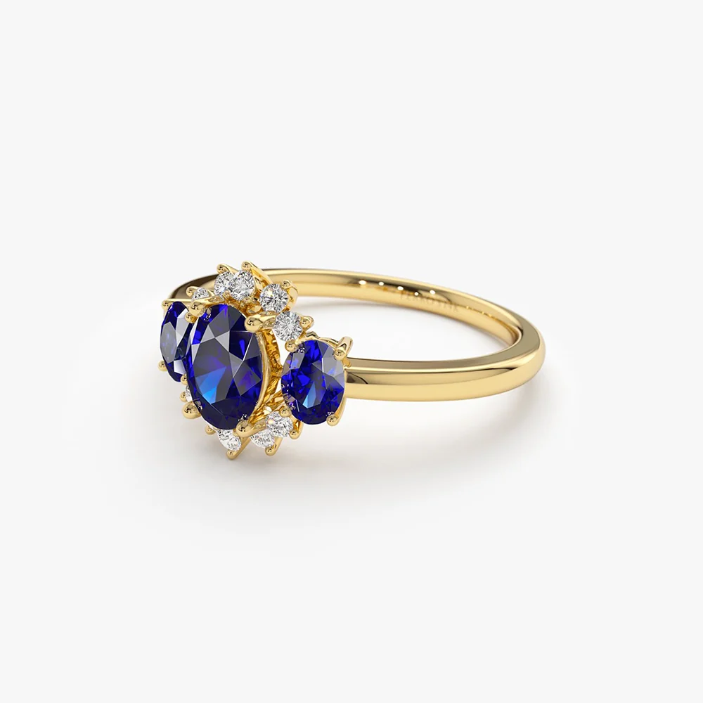 14k Three Stone Sapphire Cluster Ring - Image 7