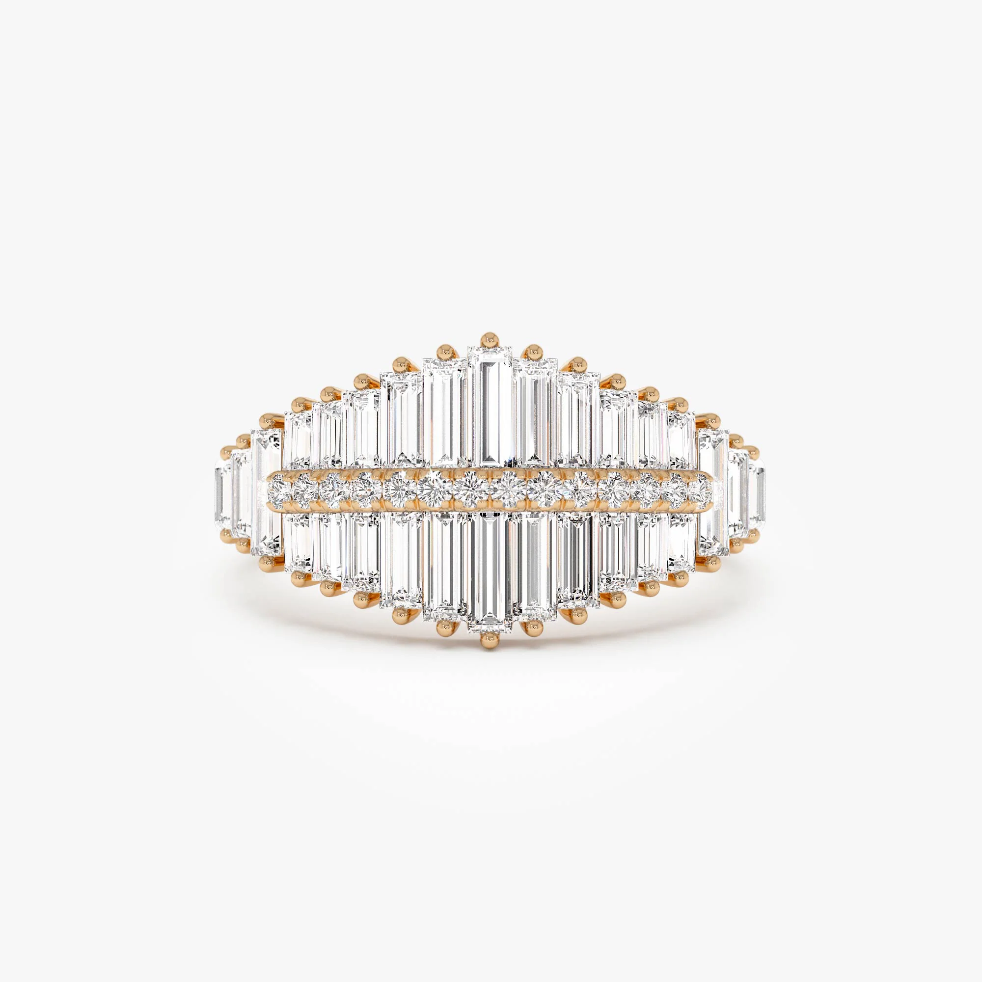 14k Tiered Baguette Diamond Statement Cocktail Ring - Image 5