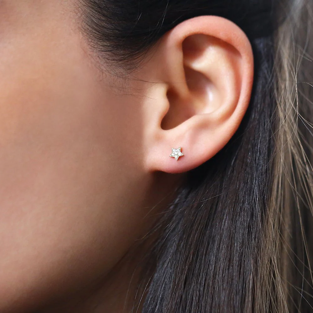 14K Gold Tiny Diamond Star Studs - Image 2