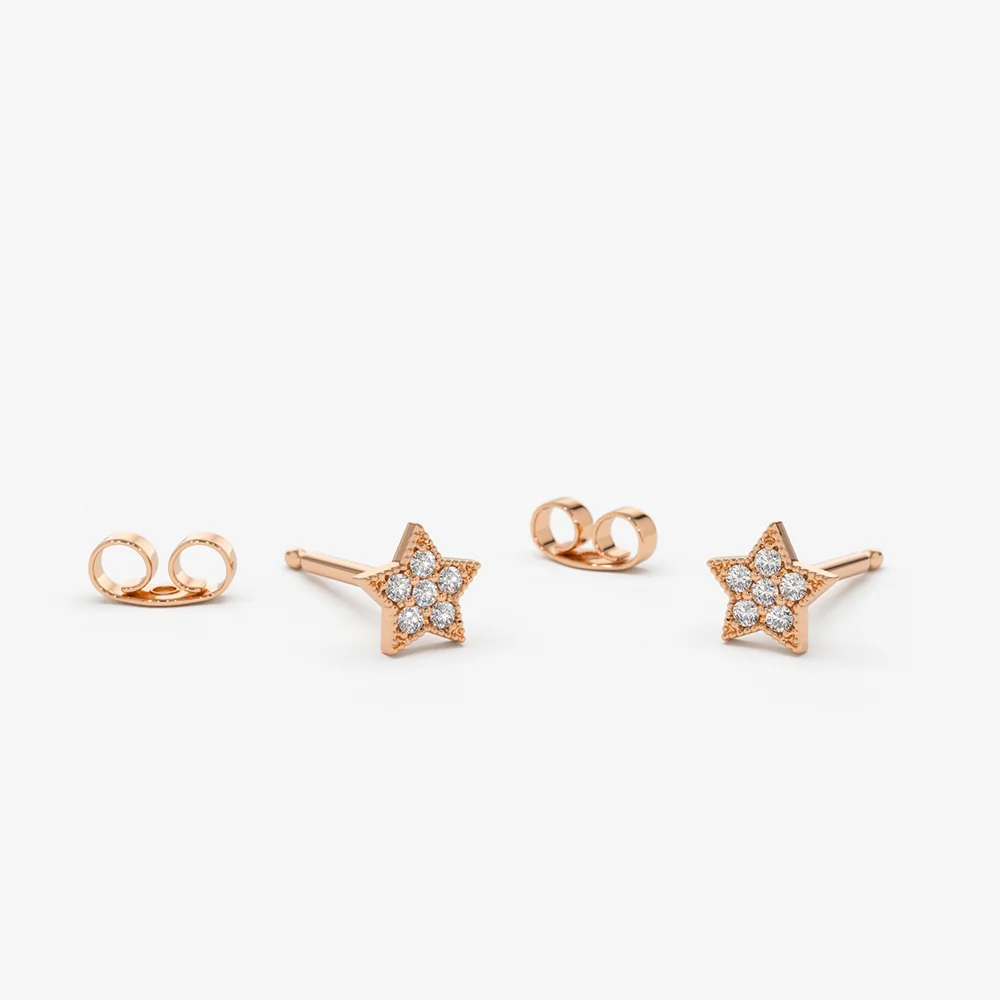 14K Gold Tiny Diamond Star Studs - Image 3