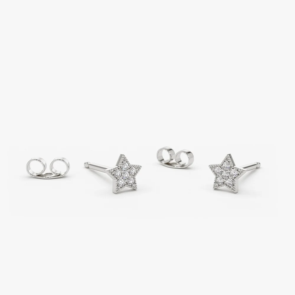 14K Gold Tiny Diamond Star Studs - Image 4