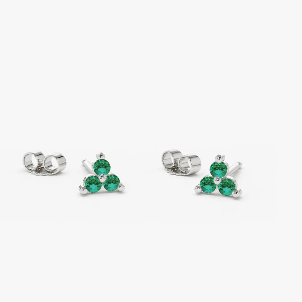 14K Tiny Trio Emerald Earrings - Image 4