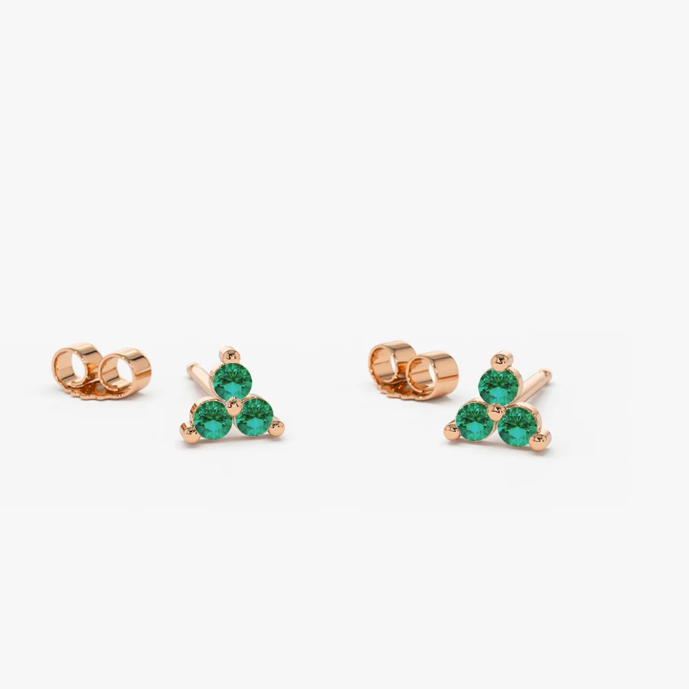 14K Tiny Trio Emerald Earrings - Image 5
