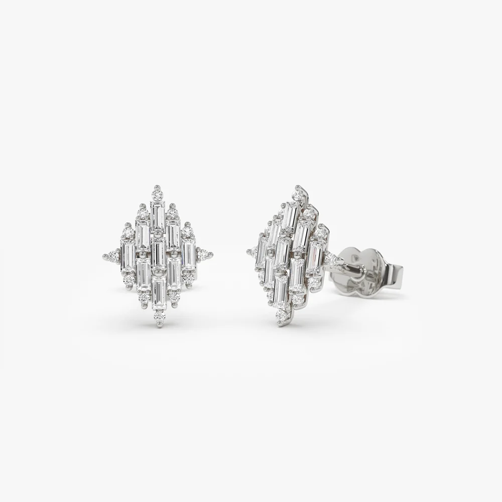 14k Trendy Baguette Diamond Cluster Studs - Image 5