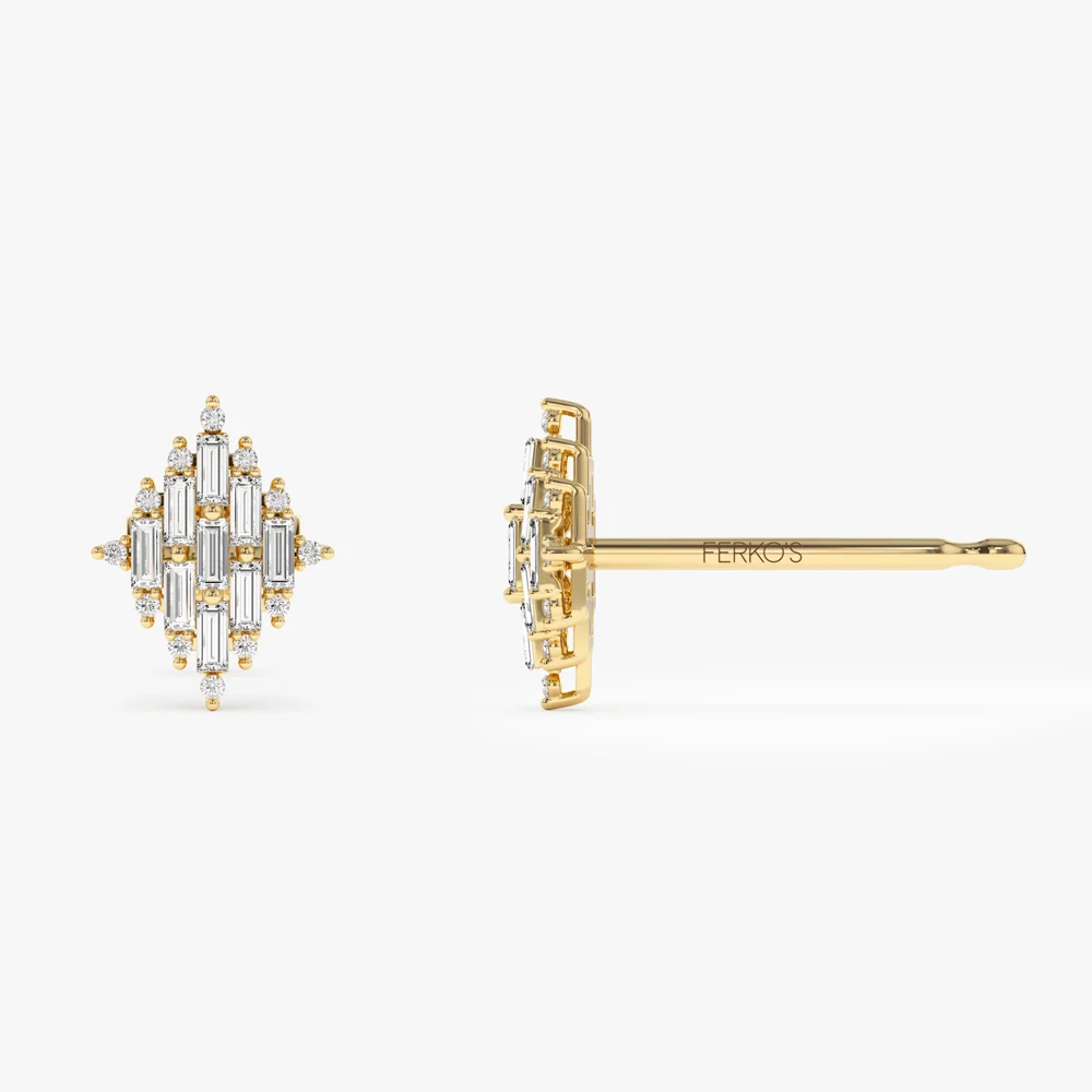 14k Trendy Baguette Diamond Cluster Studs - Image 6