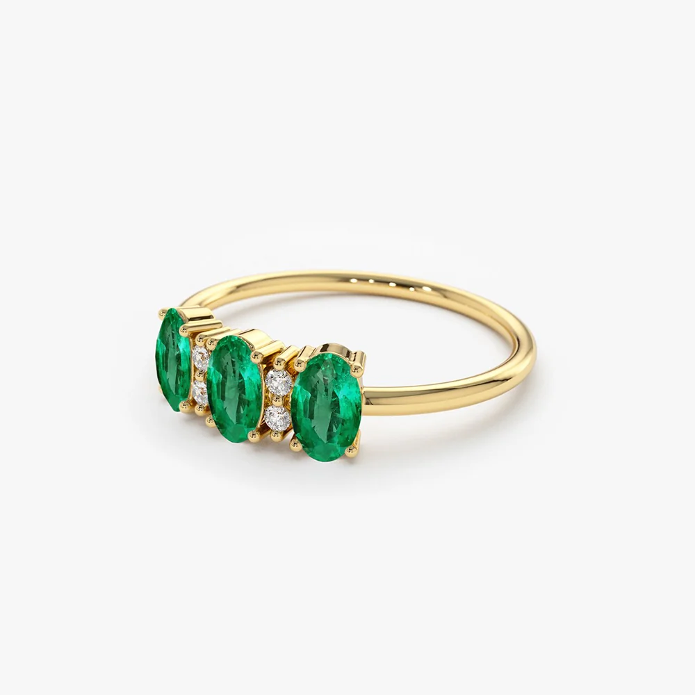 14k Triple Oval Emerald Diamond Ring - Image 7