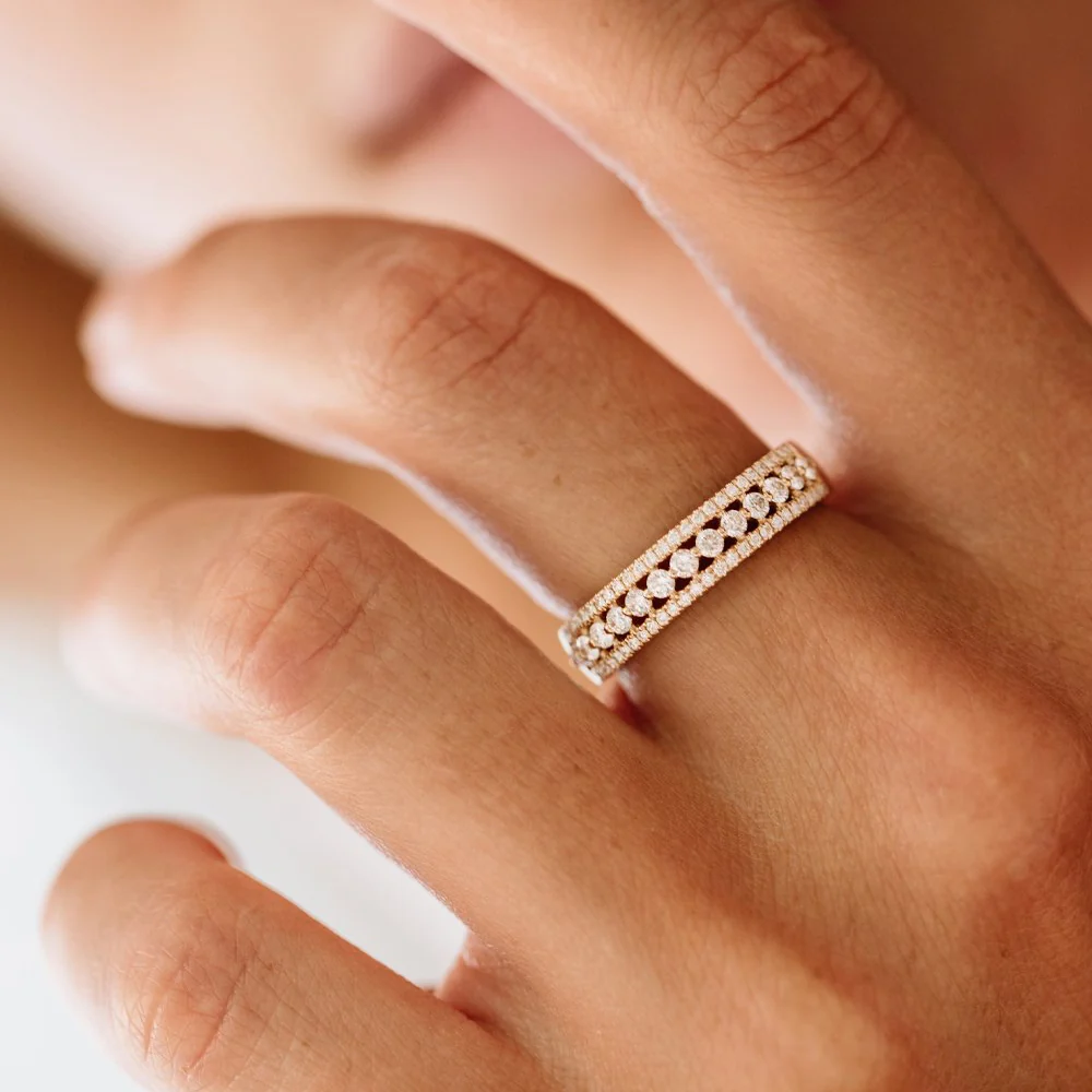 14k Triple Row Diamond Wedding Ring - Image 4