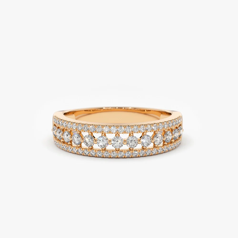 14k Triple Row Diamond Wedding Ring - Image 6