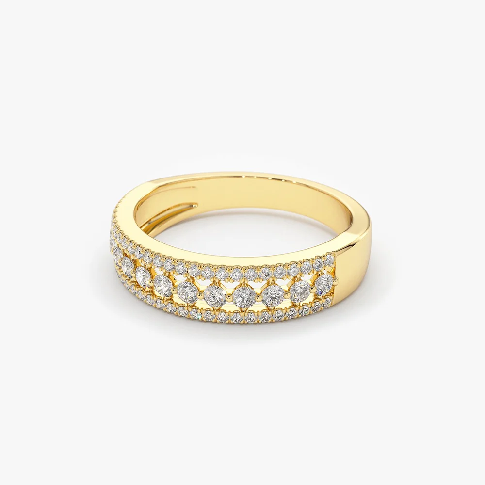 14k Triple Row Diamond Wedding Ring - Image 8
