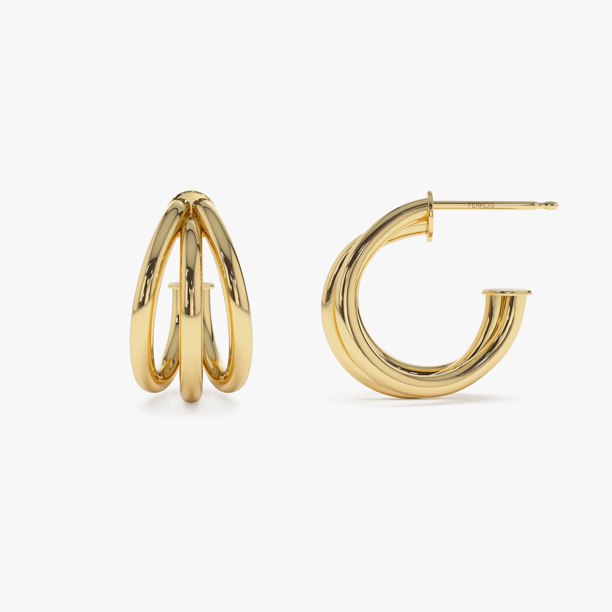 14k Triple Row Hoop Earrings - Image 6