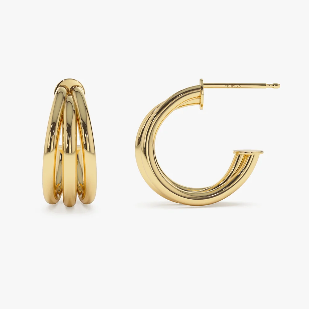 14k Triple Row Hoop Earrings - Image 7