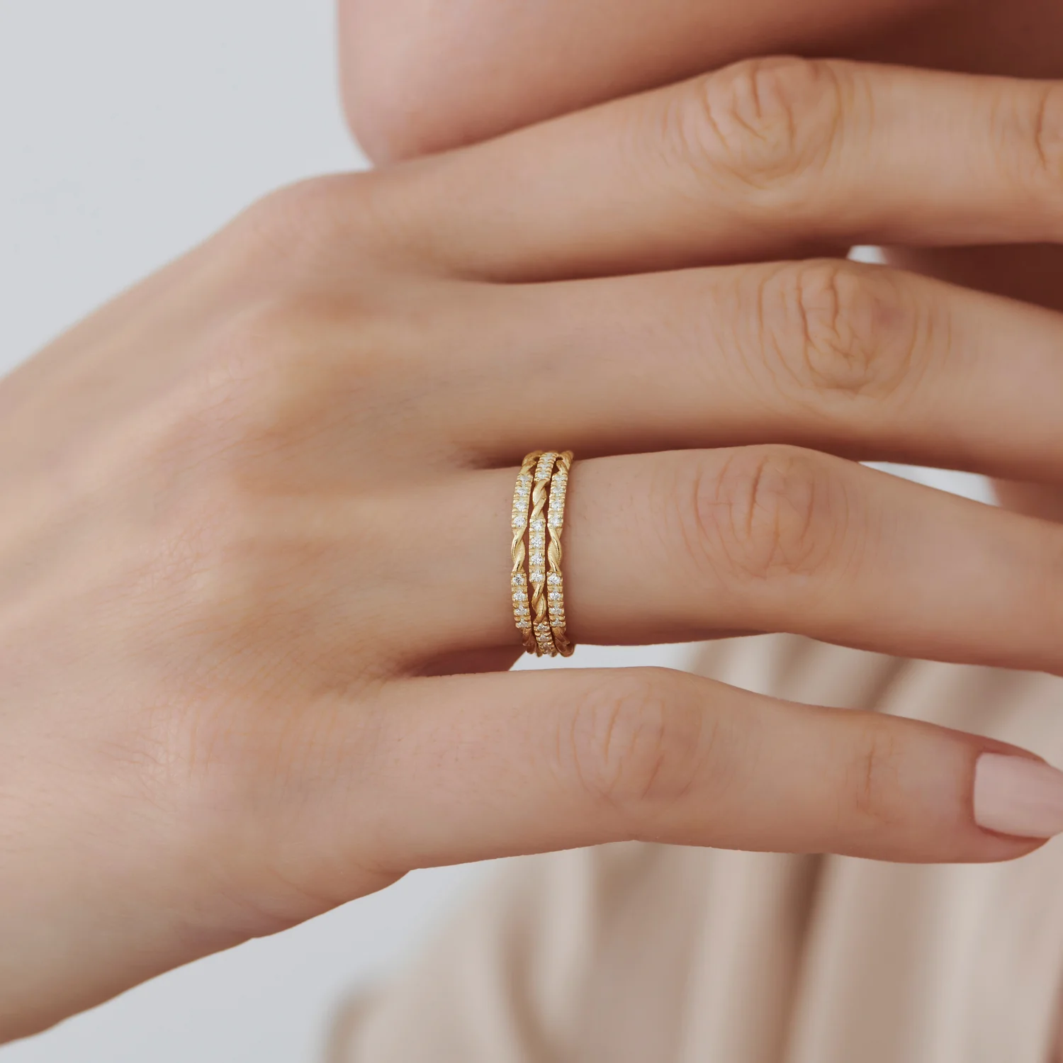 14k Twisted Rope 3/4 Eternity Diamond Ring - Image 3