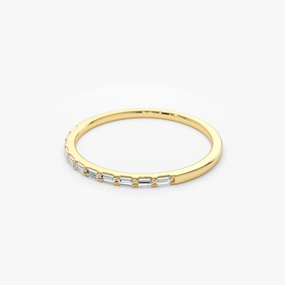 14K Ultra Thin Half Eternity Baguette Diamond Stackable Ring - Image 9