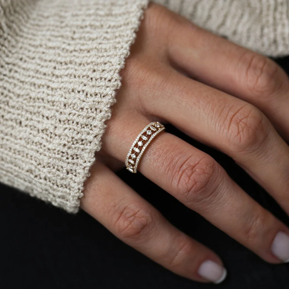 14K Unique Baguette Diamond Wedding Ring - Image 5