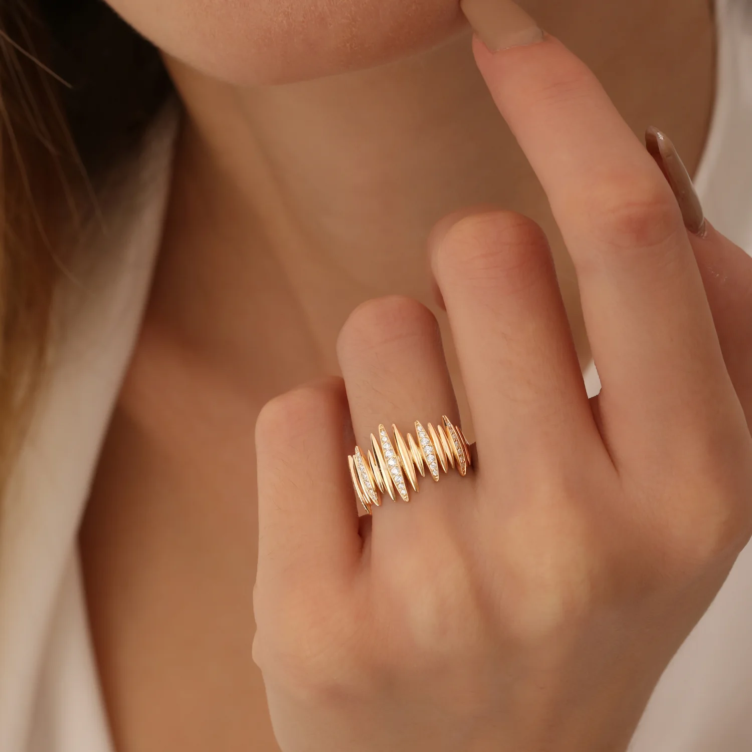 14k Unique Diamond Spike Ring - Image 2