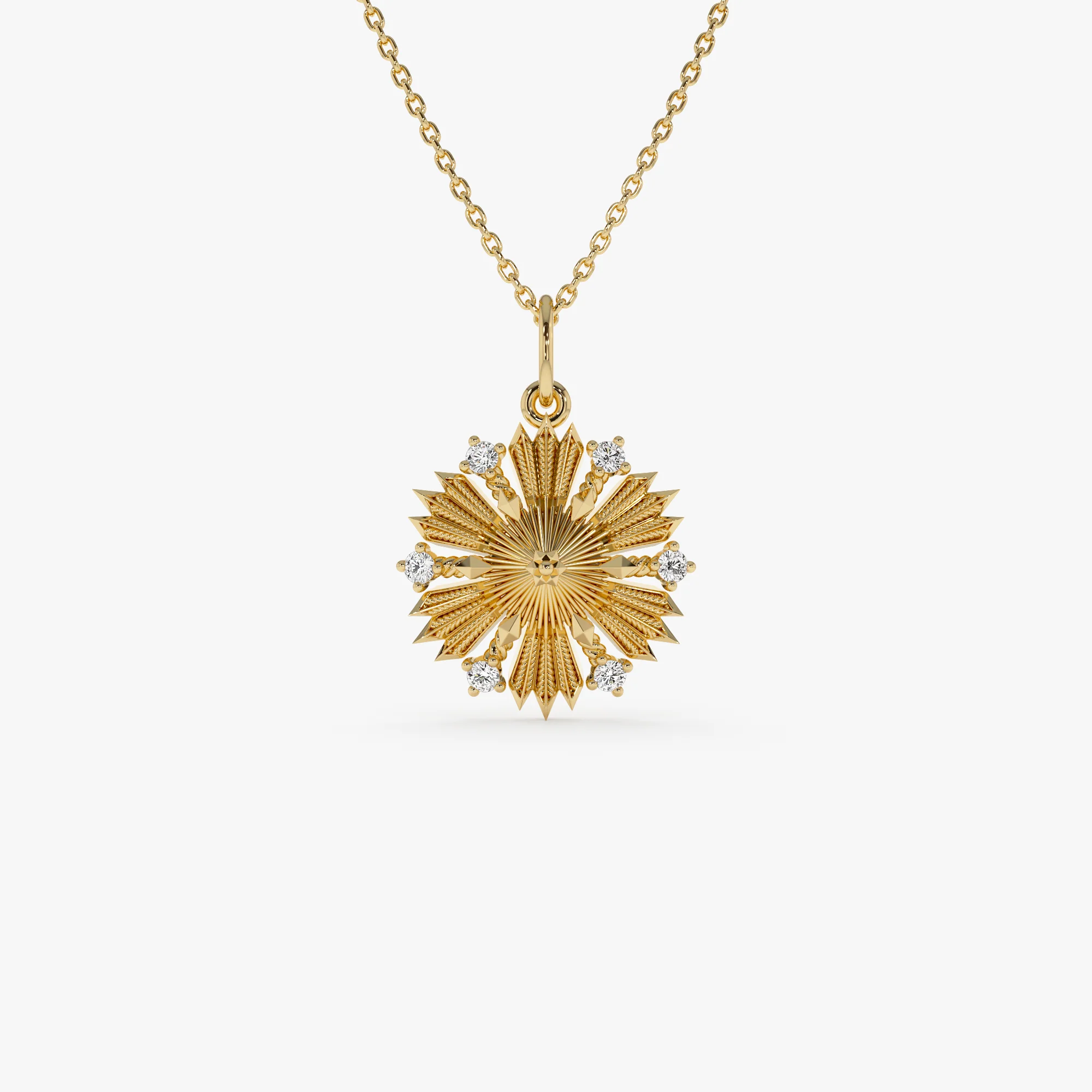 14k Unique Diamond Sunburst Charm
