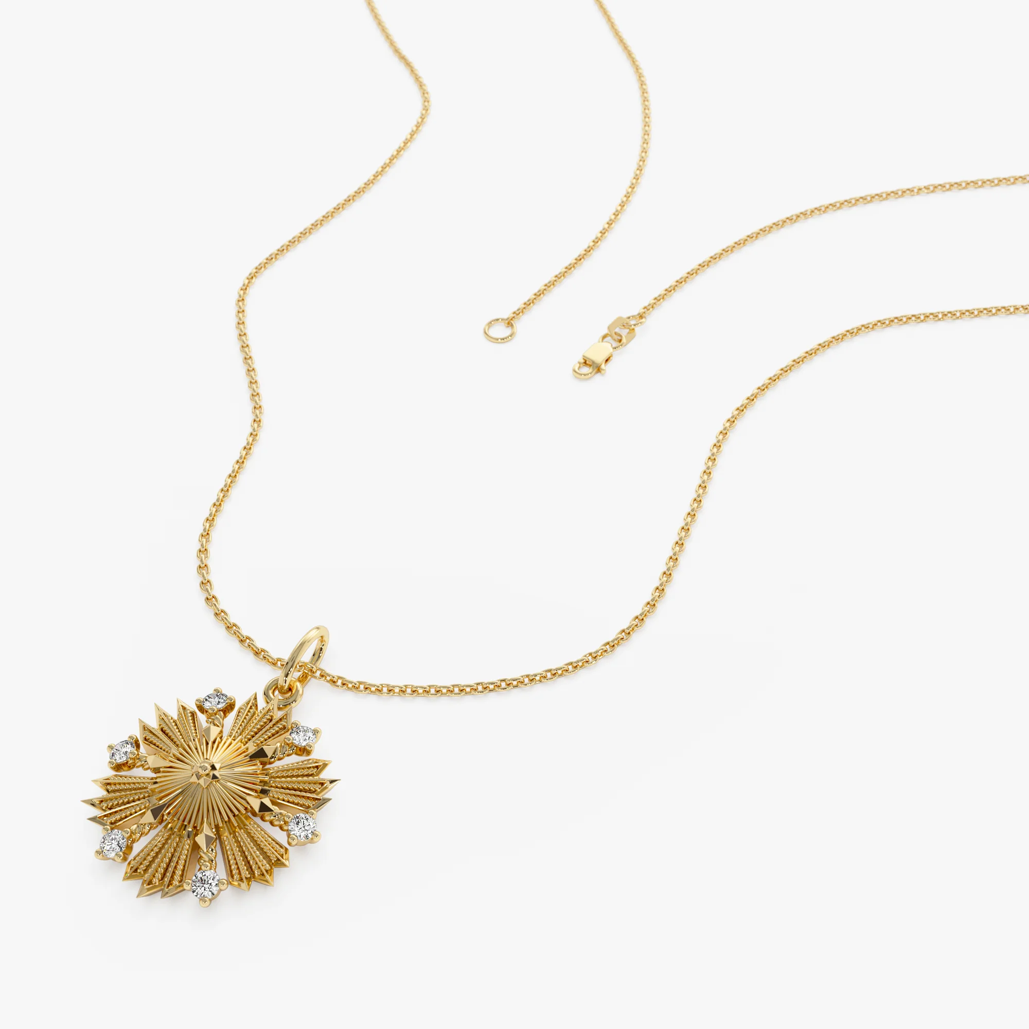 14k Unique Diamond Sunburst Charm - Image 3