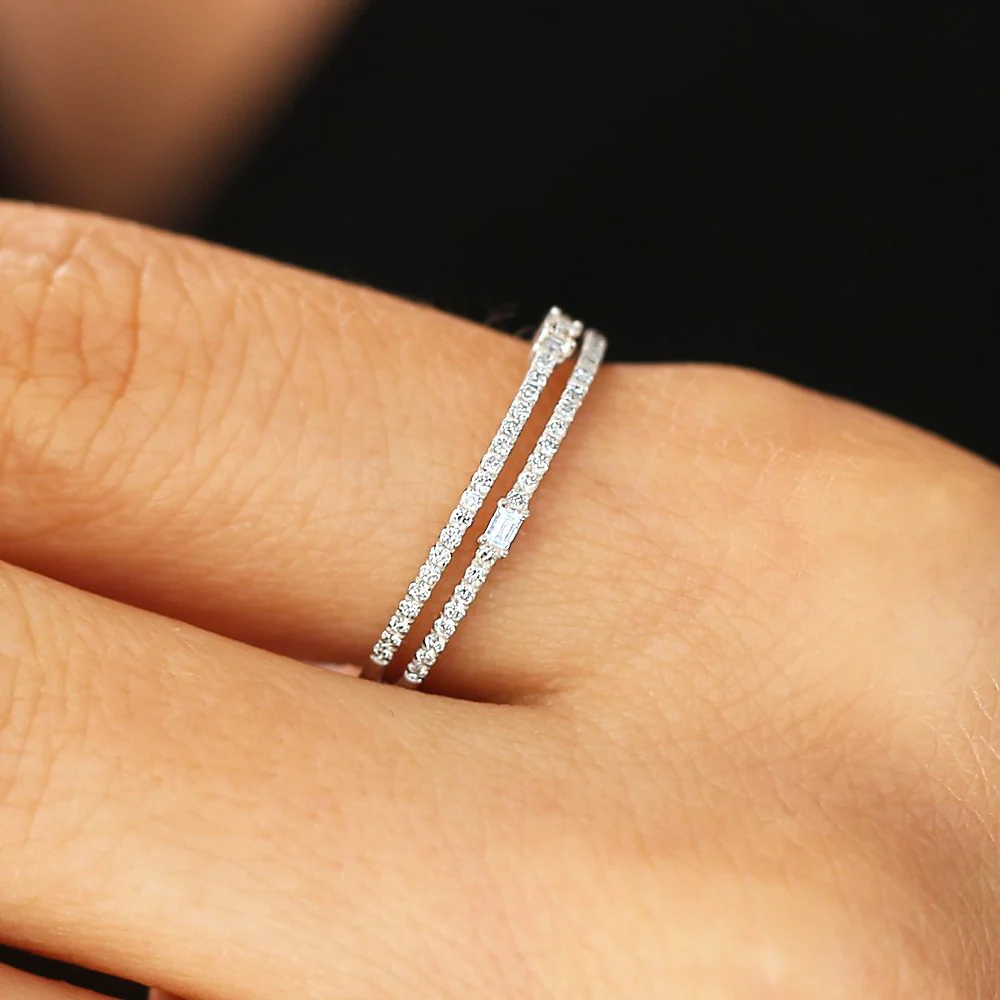 14k Unique Double Row Micro Pave Statement Ring - Image 2