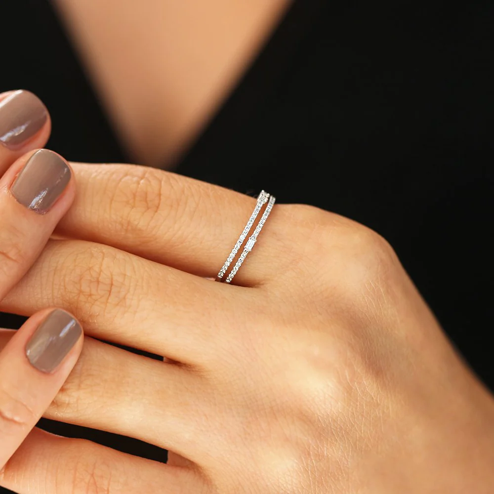 14k Unique Double Row Micro Pave Statement Ring - Image 3