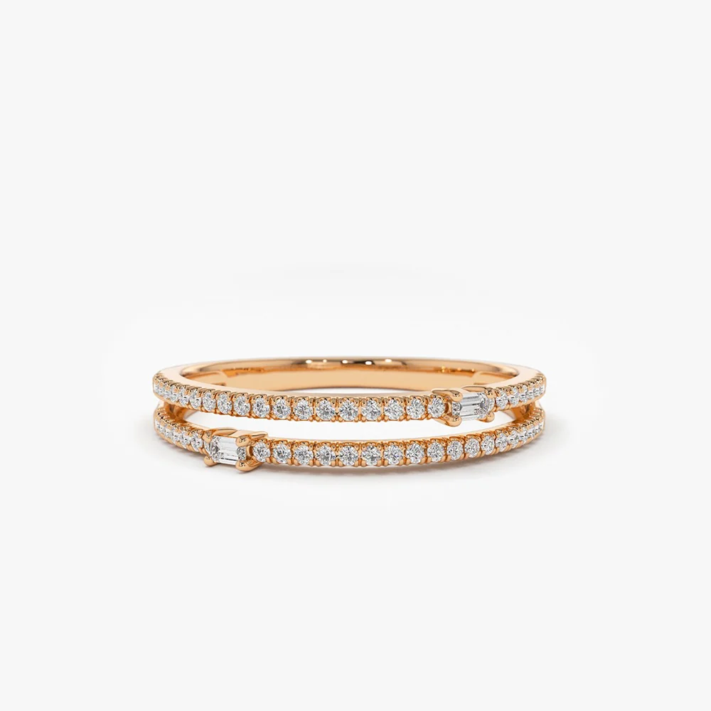 14k Unique Double Row Micro Pave Statement Ring - Image 4
