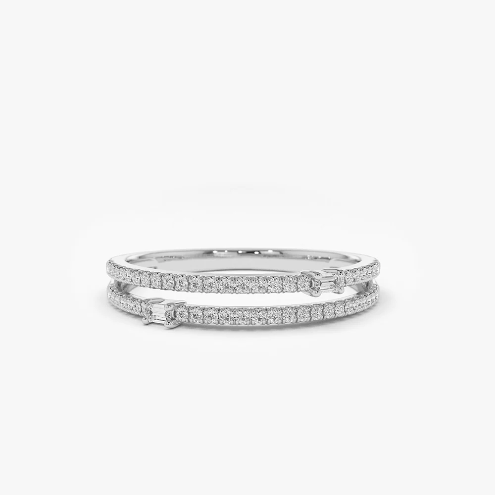 14k Unique Double Row Micro Pave Statement Ring - Image 5
