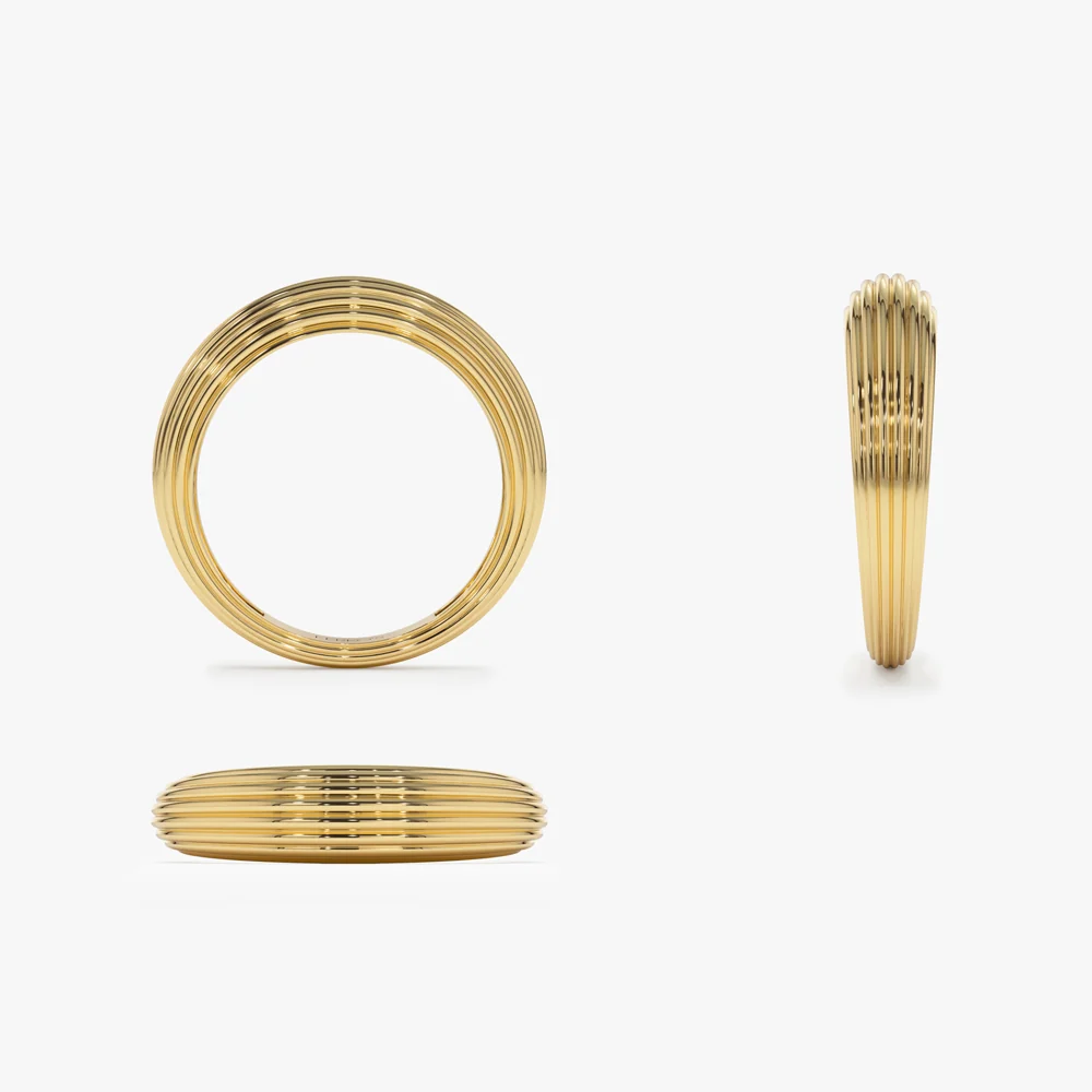 14k Unique Multi Lined 5MM Dome Gold Ring - Image 10