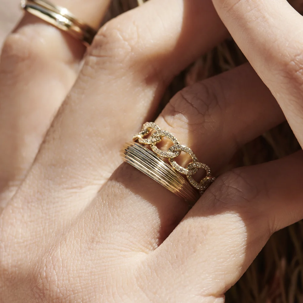 14k Unique Multi Lined 5MM Dome Gold Ring - Image 6