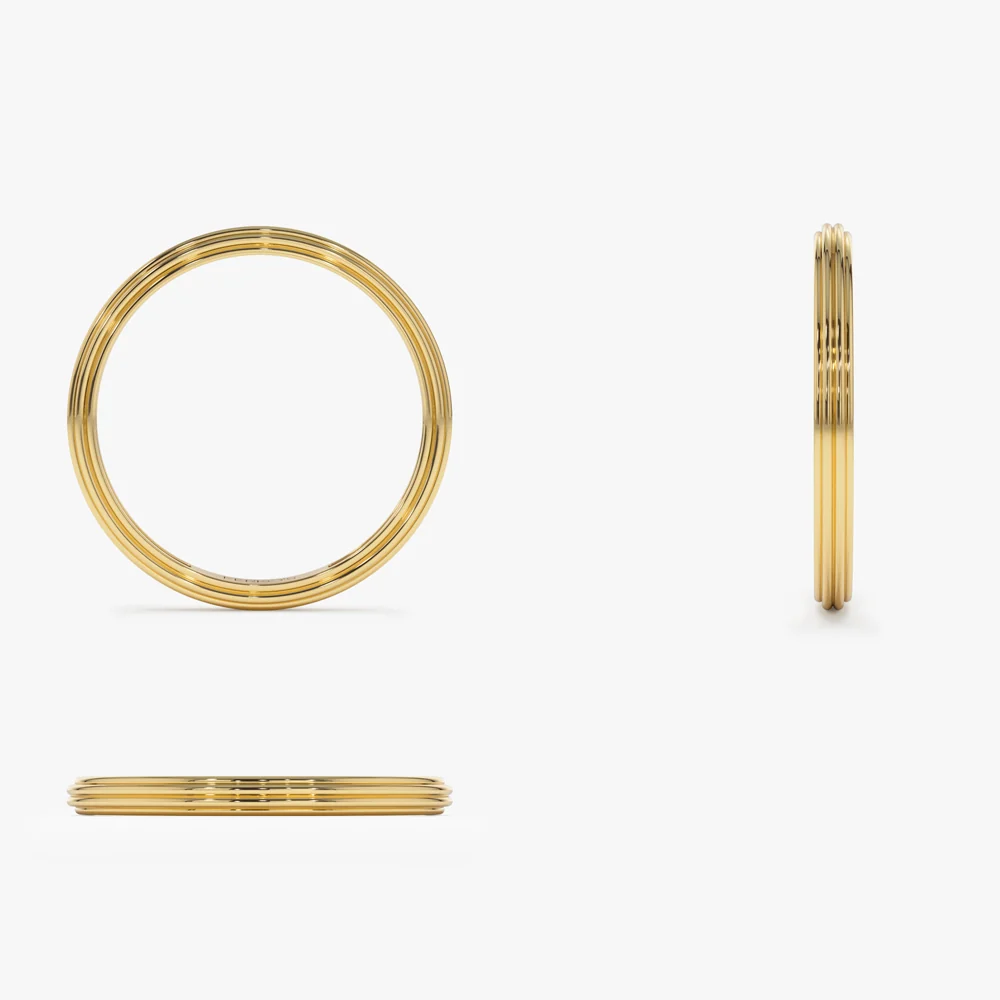 14k Unique Multi Lined 2MM Gold Ring - Image 8