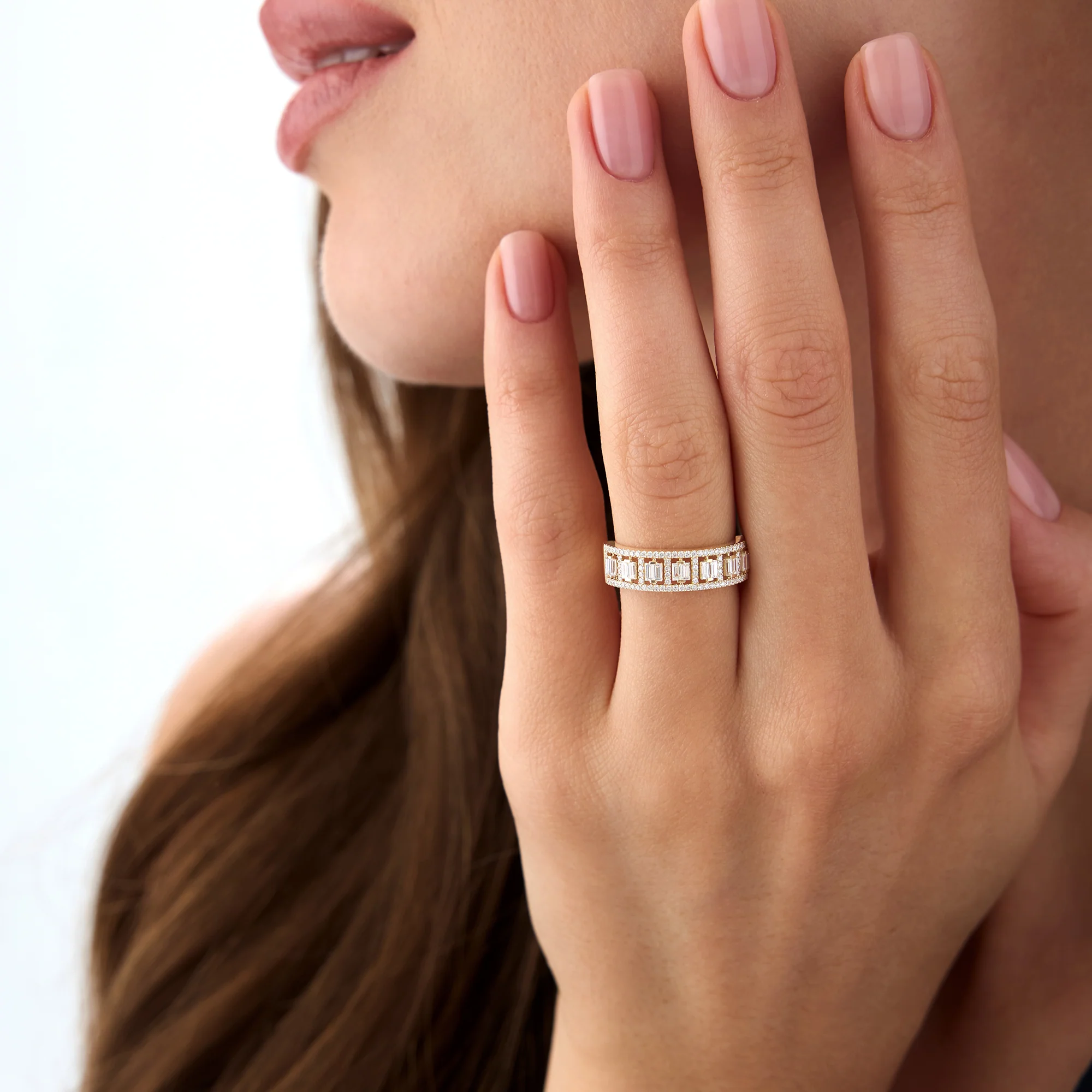 14k Wide Diamond Baguette Pave Ring - Image 4