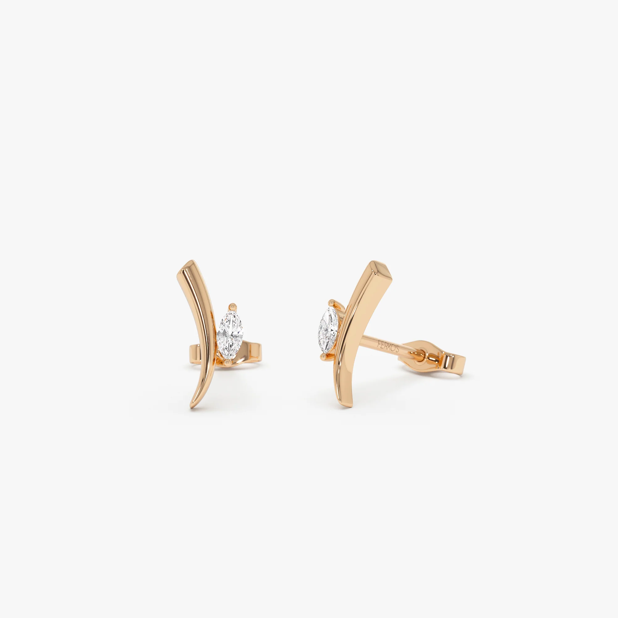 14k Yellow Gold Diamond Bar Stud Earrings - Image 5