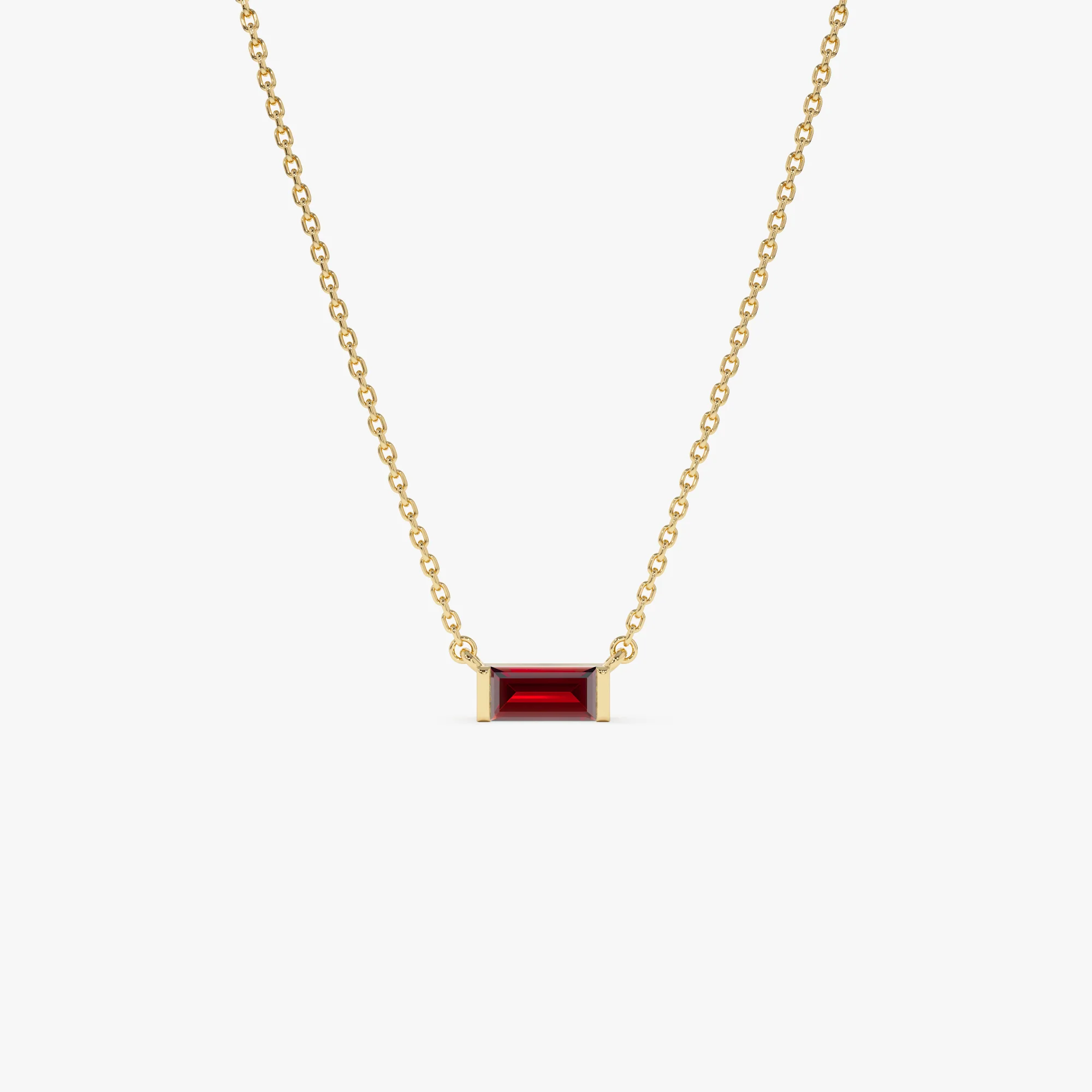 14Kt Gold Baguette Garnet Dainty Birthstone Necklace