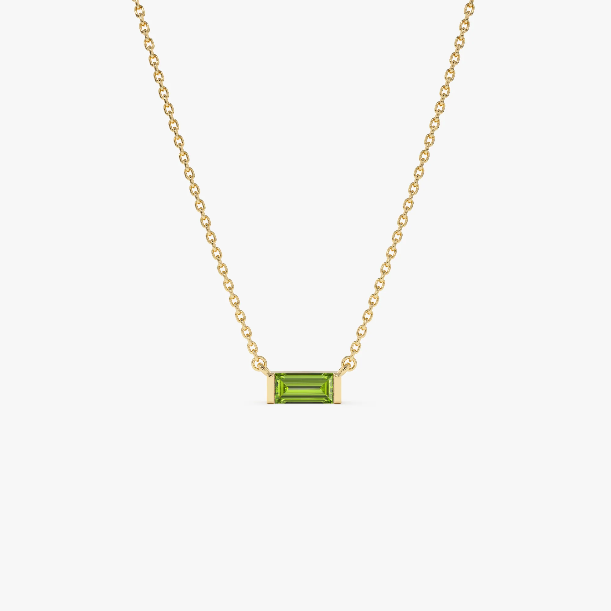 14Kt Gold Baguette Peridot Dainty Birthstone Necklace