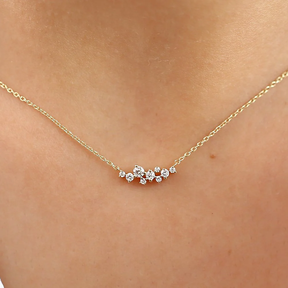 14K Gold Nine Diamond Cluster Necklace - Image 2