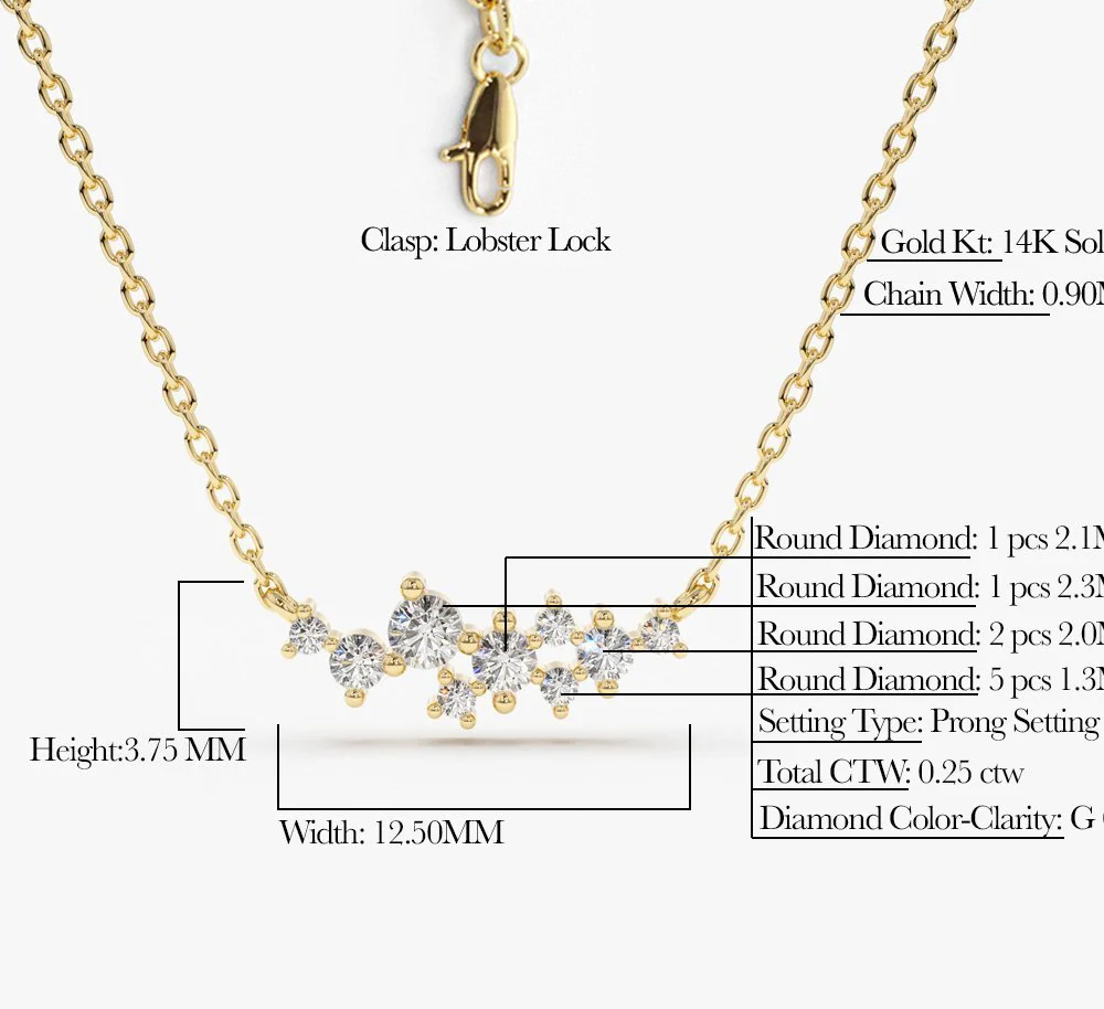 14K Gold Nine Diamond Cluster Necklace - Image 5
