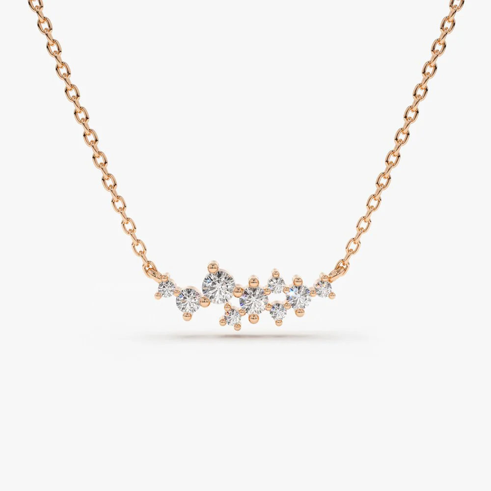 14K Gold Nine Diamond Cluster Necklace - Image 6
