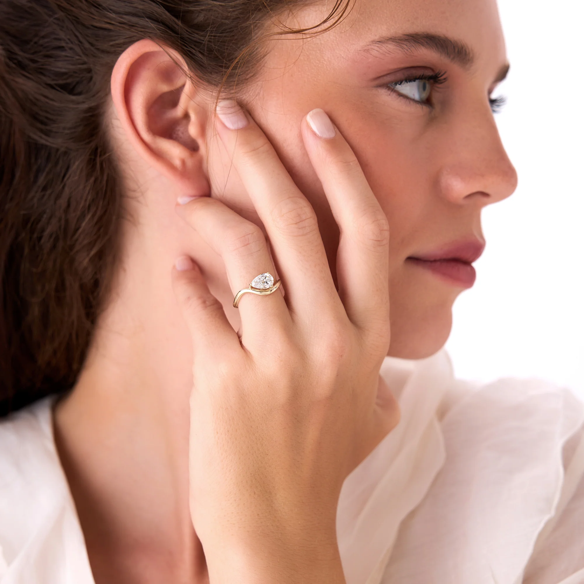 1ct Pear Shaped Lab Grown Contemporary Diamond Engagement Ring - Kleio - Image 5