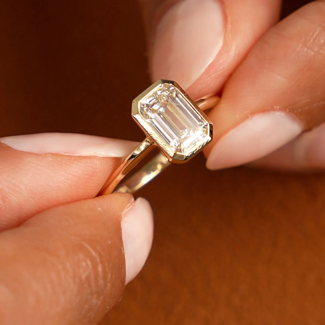 2.00 Ct 14k Emerald Cut Lab Grown Bezel Setting Diamond Engagement Ring – Naomi - Image 2