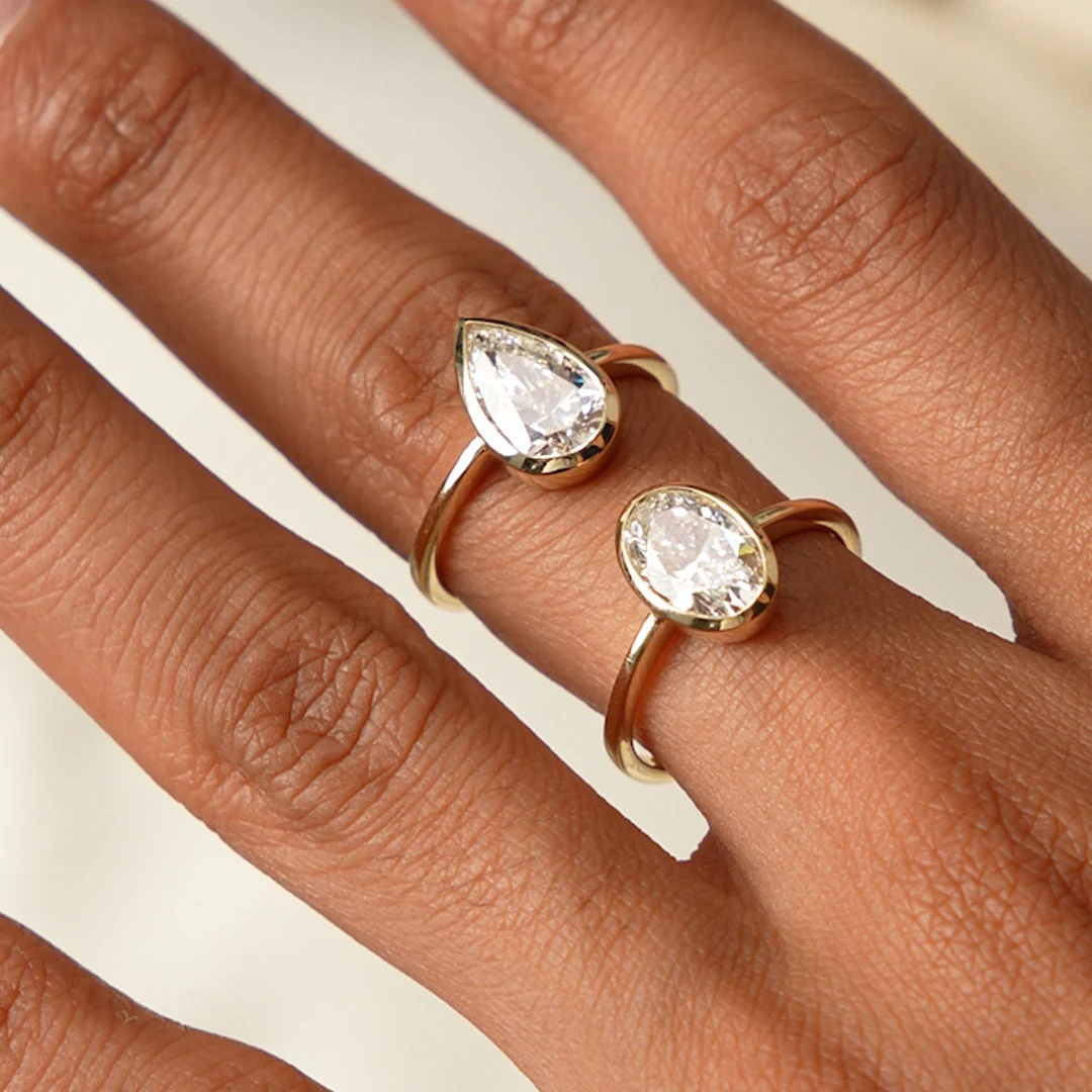 2.00 Ct Pear Shape Lab Grown Bezel Setting Diamond Engagement Ring - Marina - Image 3