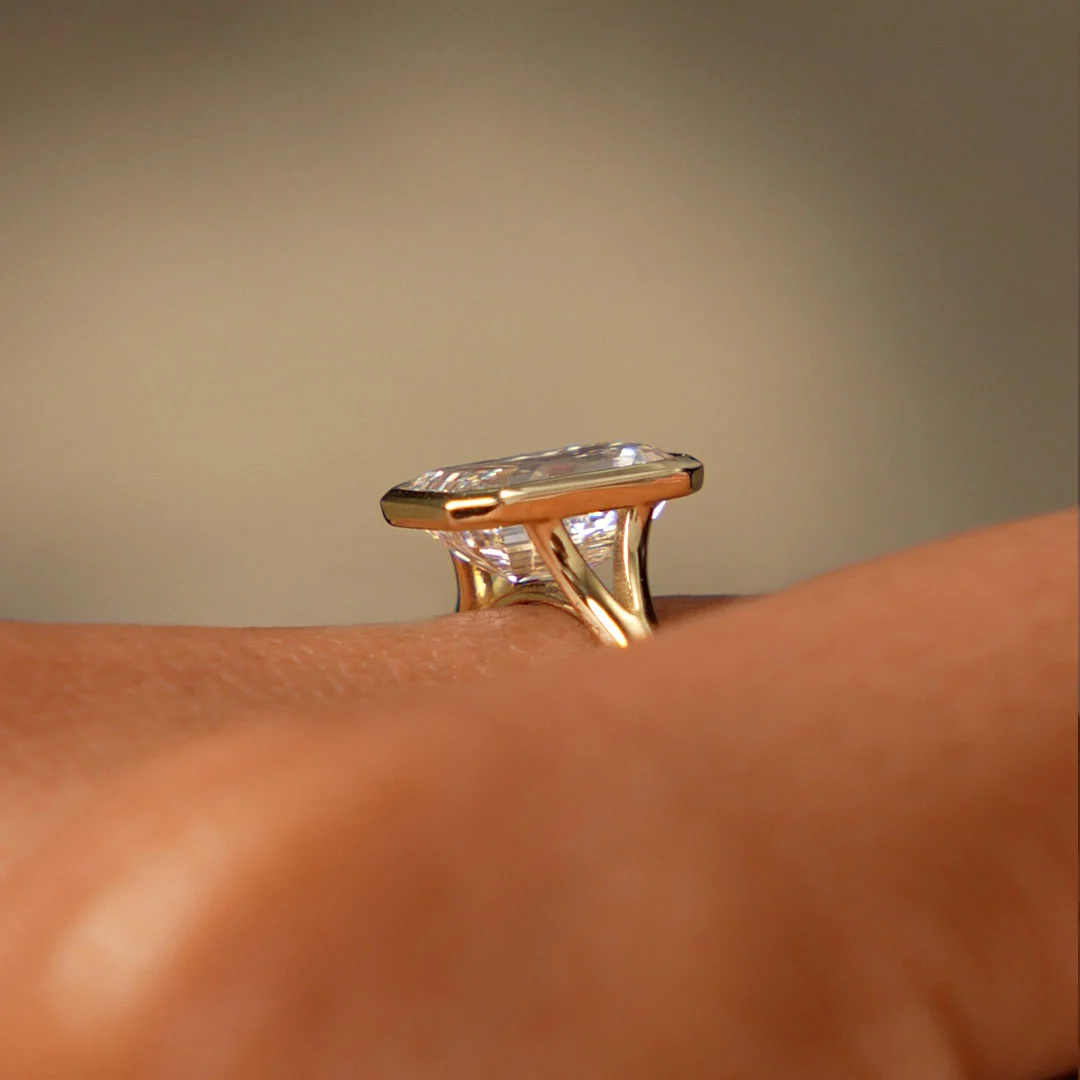 2.00 Ctw 14k Emerald Cut Lab Grown Diamond Ring Bezel Solitaire Setting - Novara - Image 6