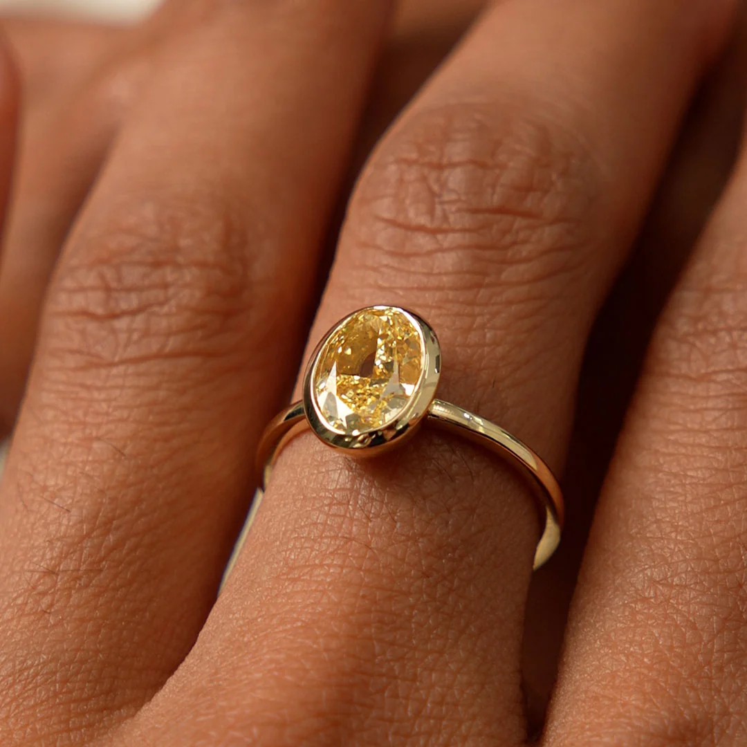 2.00 Ctw 14k Fancy Yellow Oval Lab Grown Diamond Engagement Ring - Marivine - Image 5