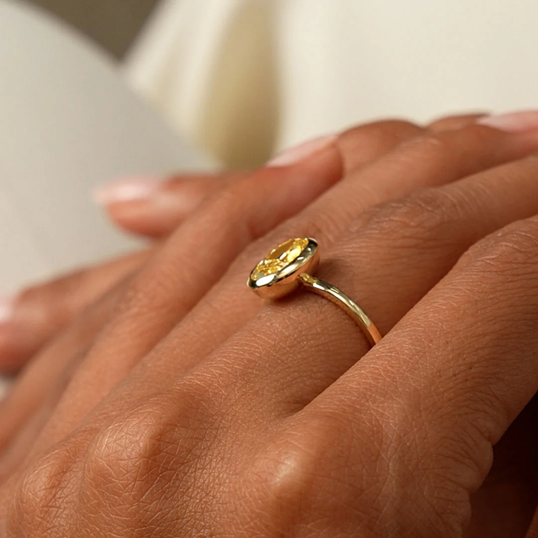 2.00 Ctw 14k Fancy Yellow Oval Lab Grown Diamond Engagement Ring - Marivine - Image 6