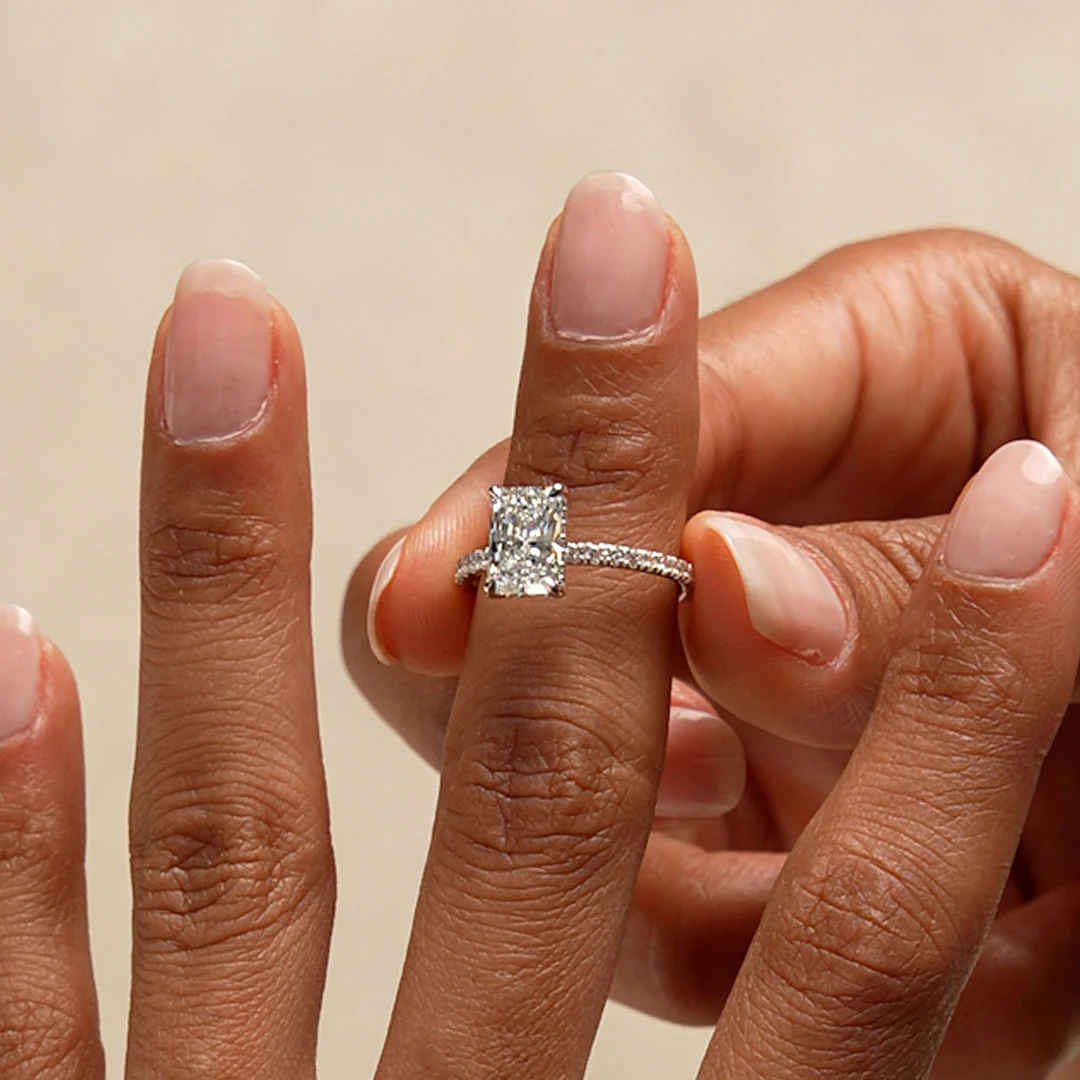 2.00 Ctw 14k Radiant Cut Lab Grown Diamond Pavé Band Ring with Hidden Halo – Delara - Image 5