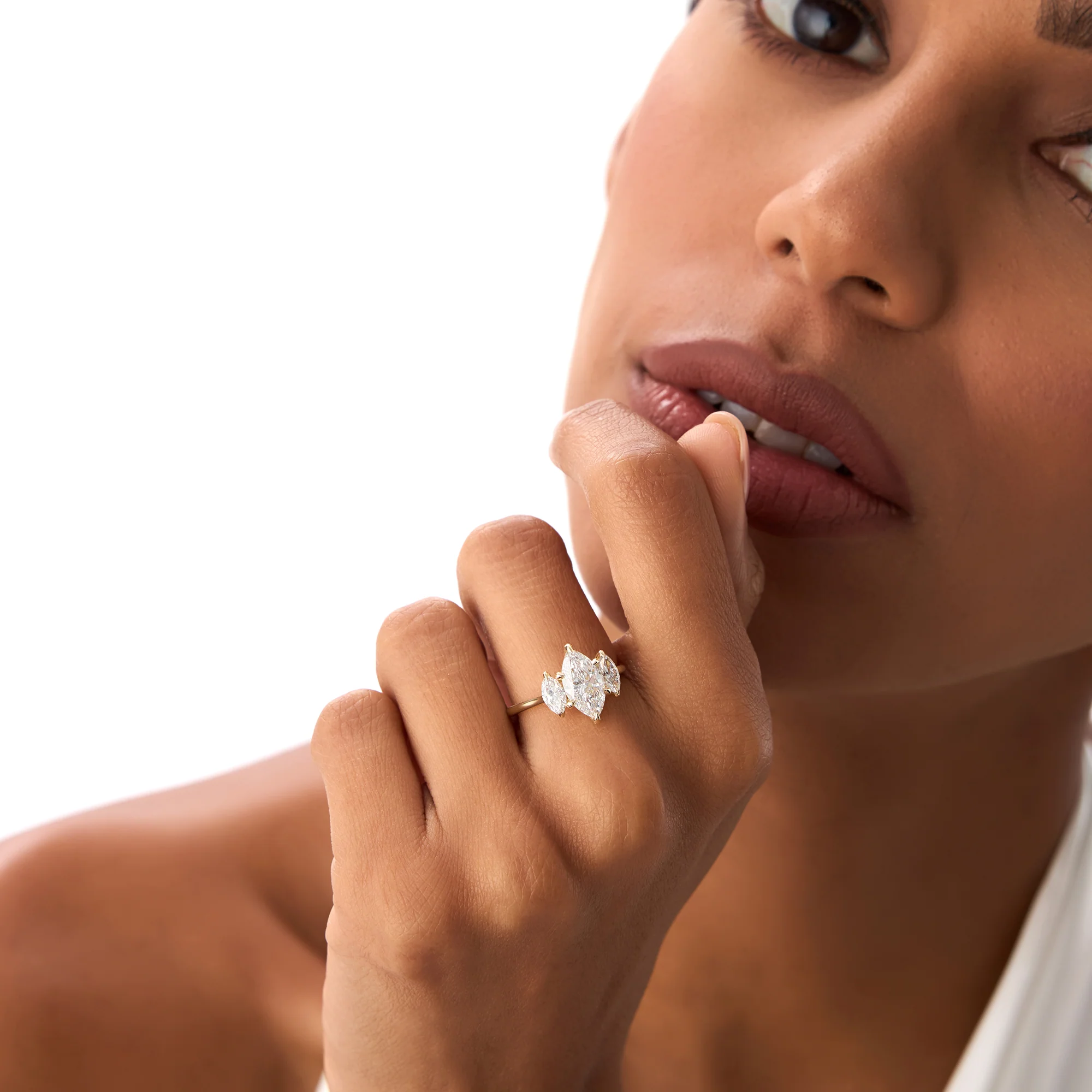 2.00ctw 14k Marquise Shaped Three Stone Lab Grown Diamond Engagement Ring - Adele - Image 2