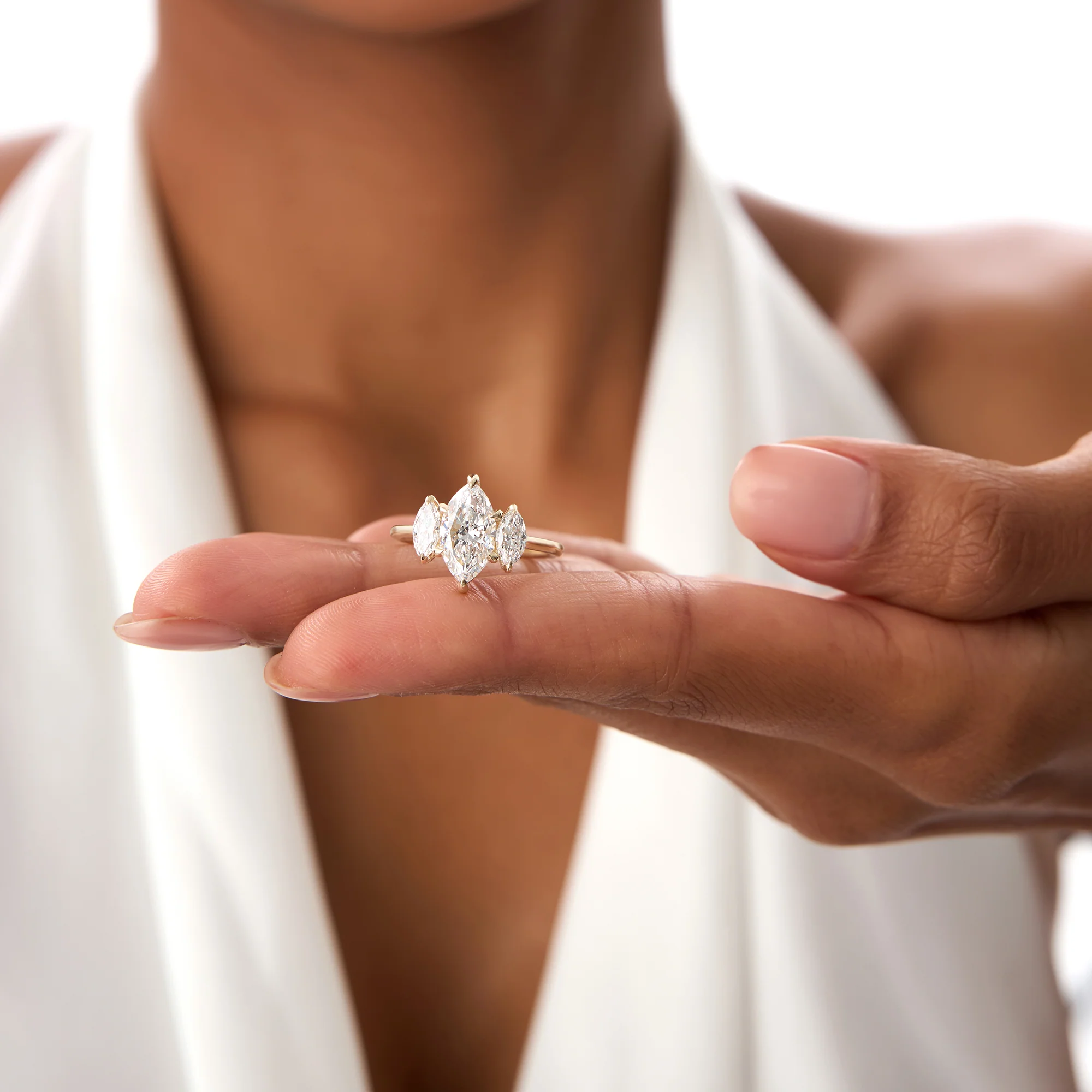 2.00ctw 14k Marquise Shaped Three Stone Lab Grown Diamond Engagement Ring - Adele - Image 3