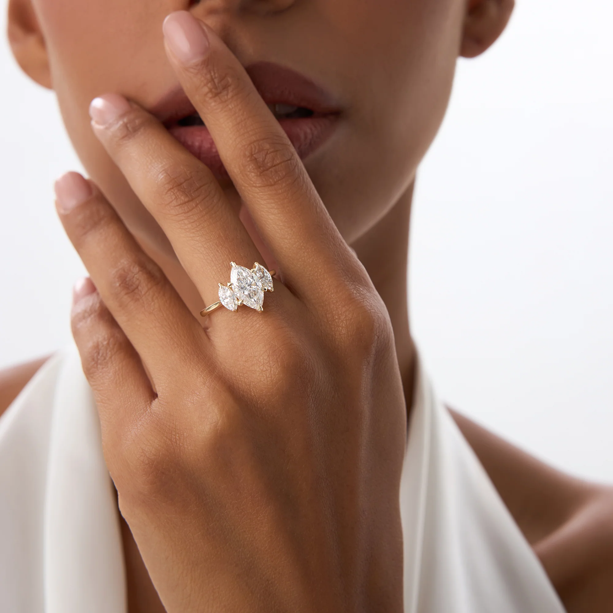 2.00ctw 14k Marquise Shaped Three Stone Lab Grown Diamond Engagement Ring - Adele - Image 4
