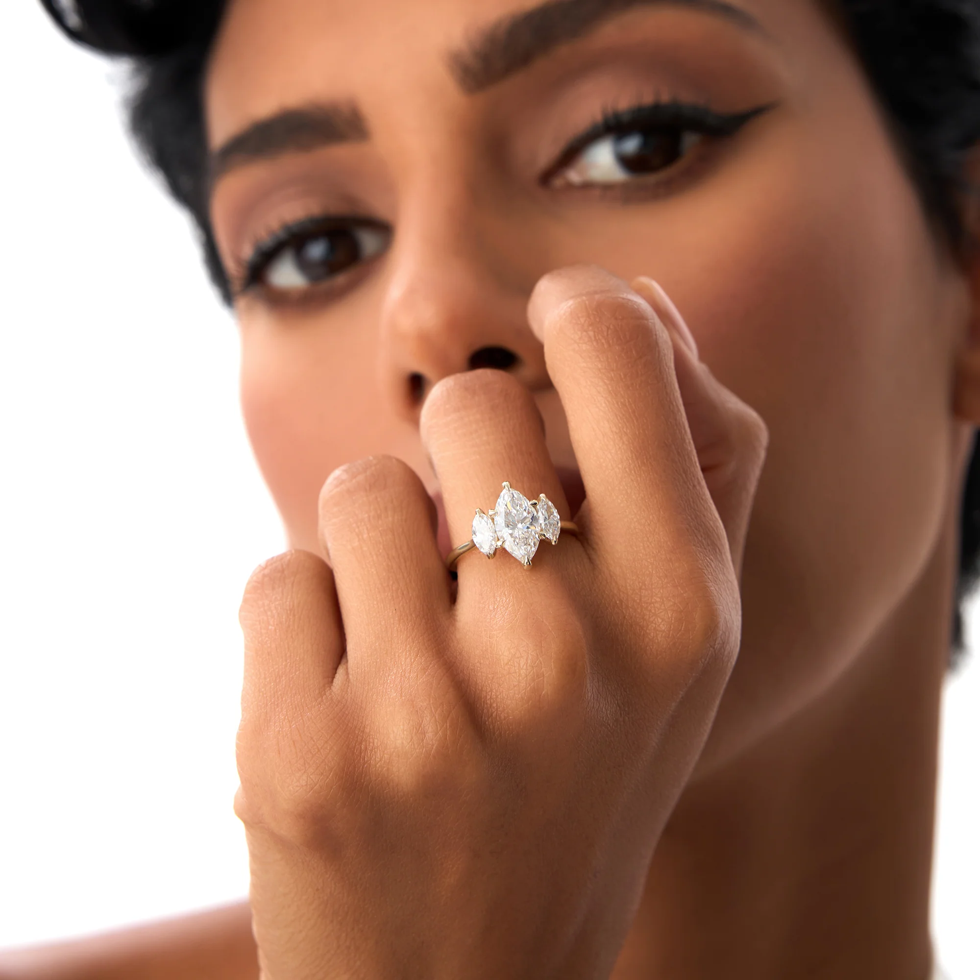2.00ctw 14k Marquise Shaped Three Stone Lab Grown Diamond Engagement Ring - Adele - Image 5