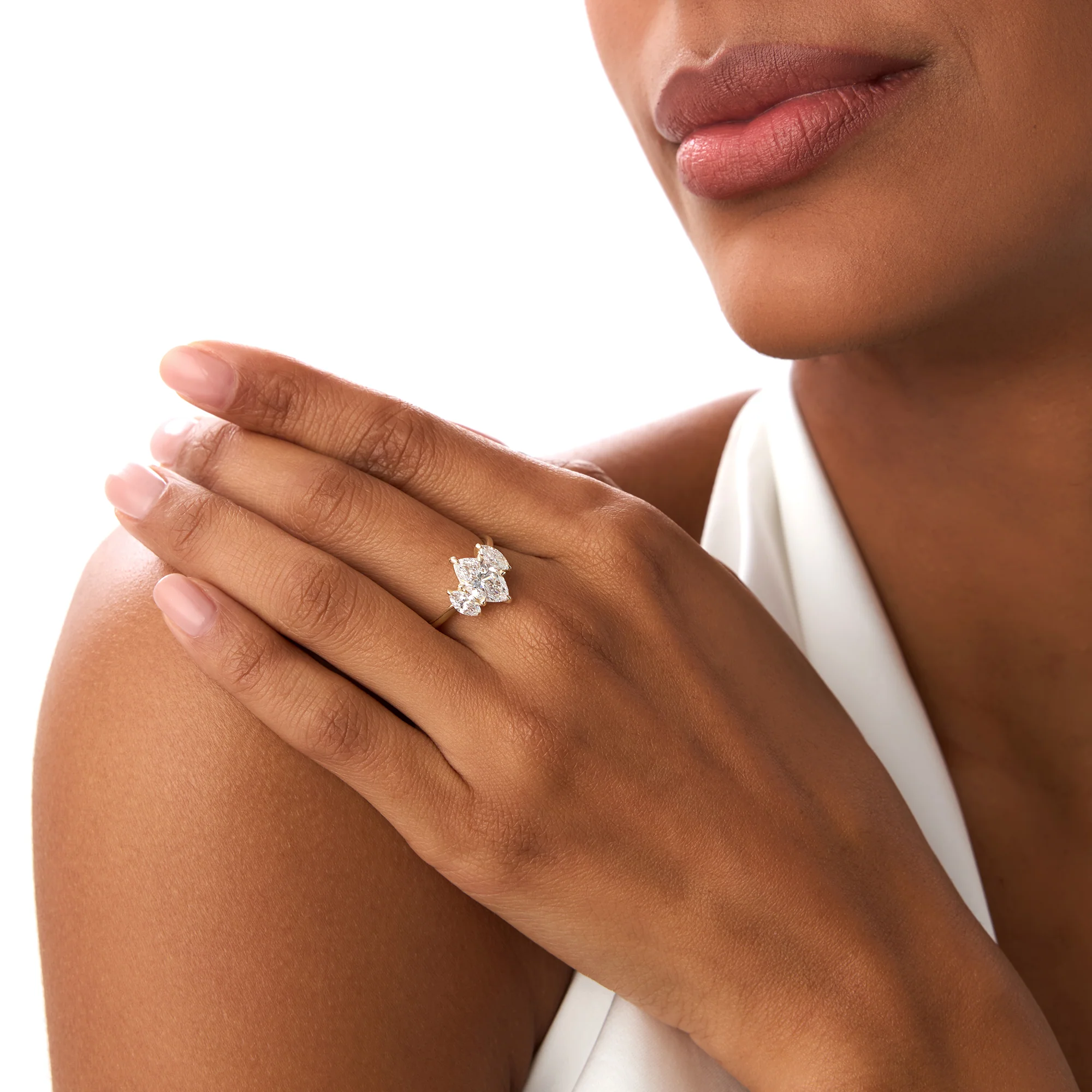 2.00ctw 14k Marquise Shaped Three Stone Lab Grown Diamond Engagement Ring - Adele - Image 6