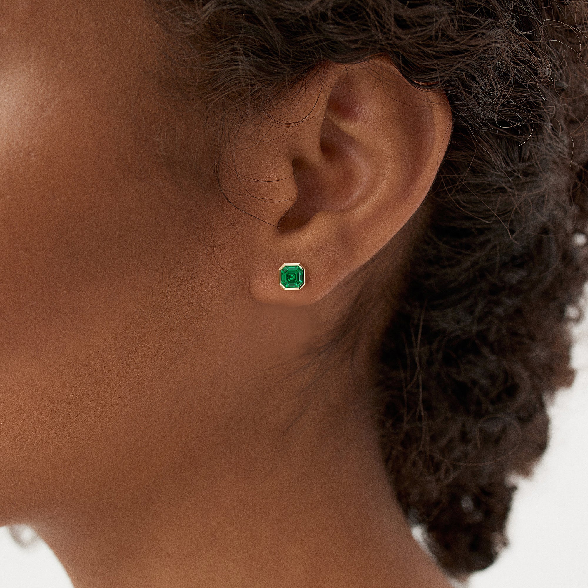 2.30 Ctw 14k Asscher Cut Lab Grown Colombian Emerald Bezel Stud Earrings - Enna - Image 2