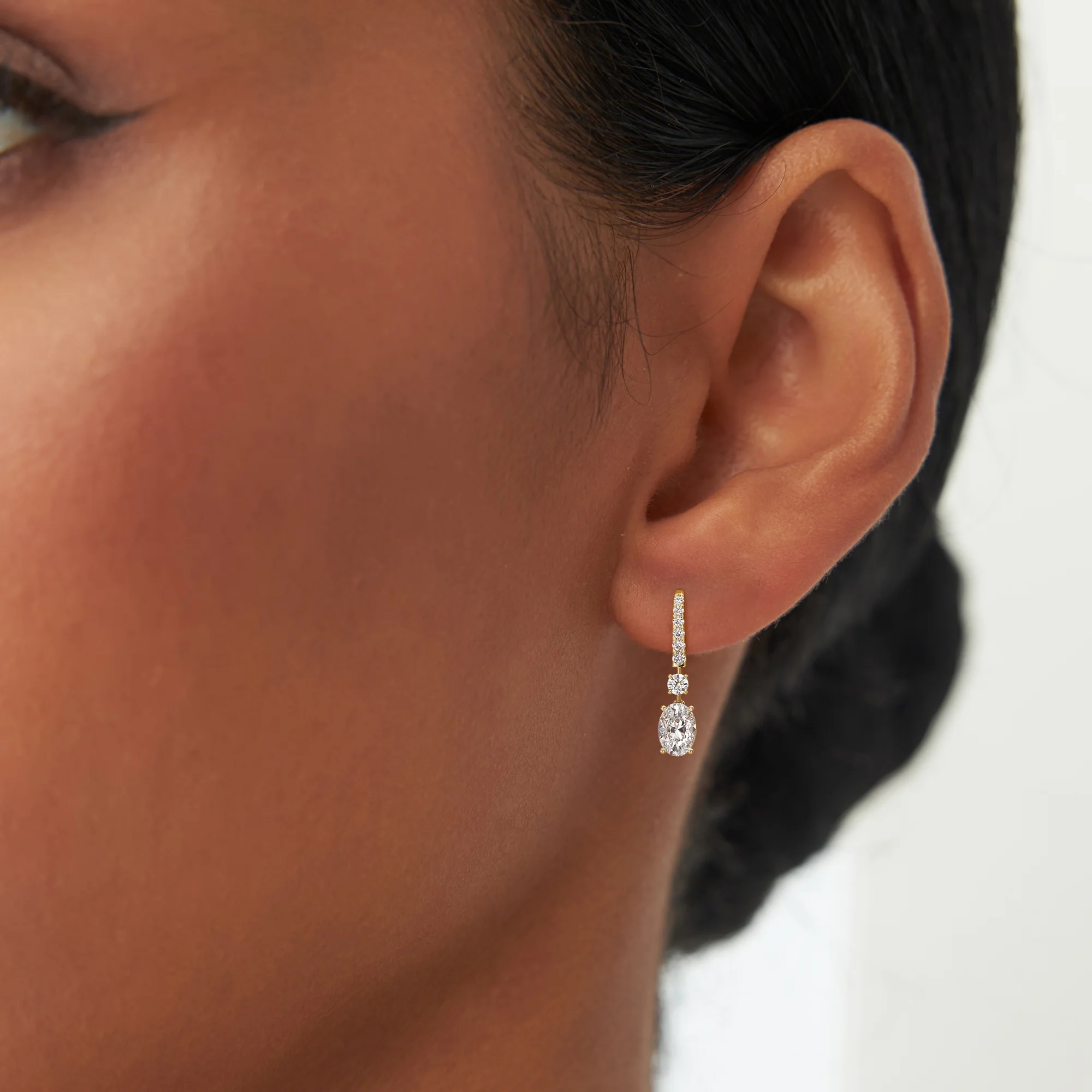 2.55 Ctw 14k Oval and Round Shape Lab Grown Diamond Drop Earrings - Diva - Image 2