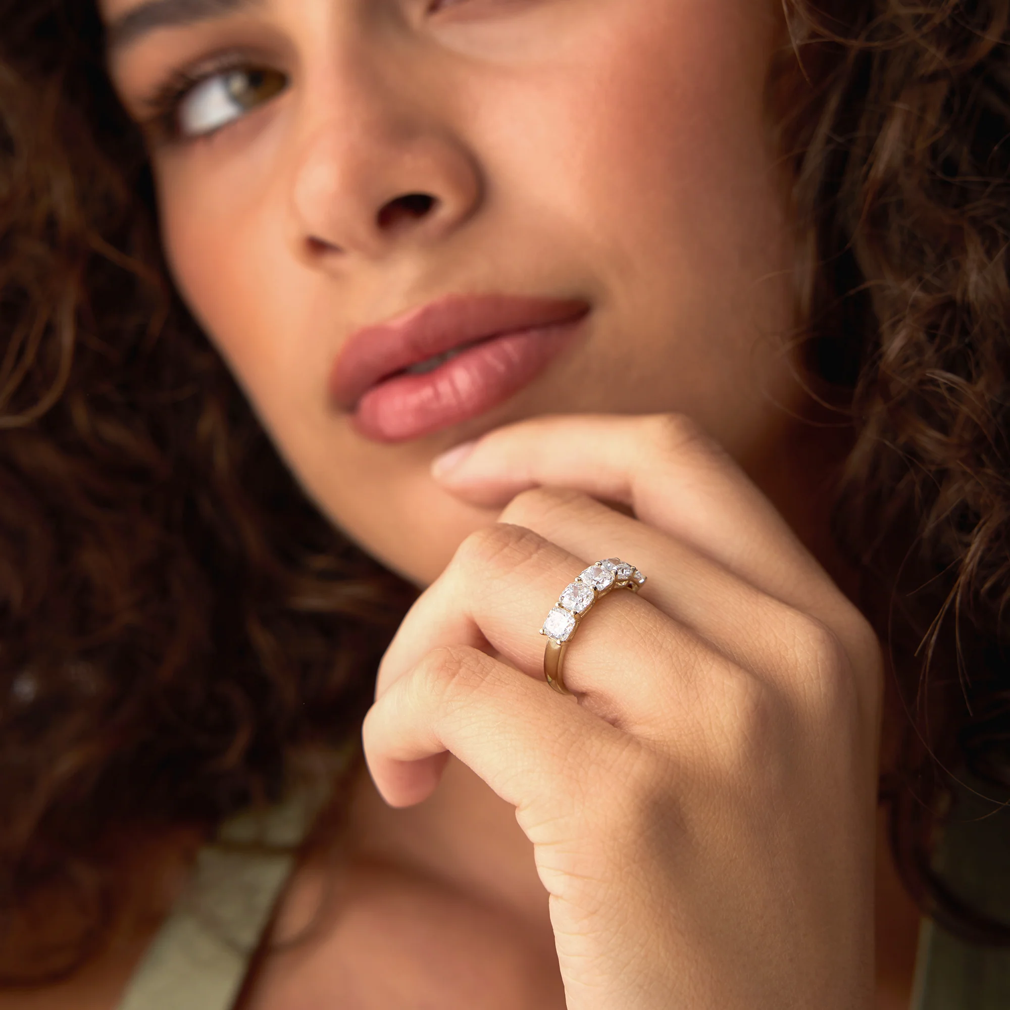 2.65 ctw 14k Prong Setting Five Stone Cushion Cut Lab Grown Diamond Anniversary Ring - Tonia - Image 3